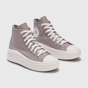 CONVERSE CHUCK TAYLOR CHUNKY PLATFORM LEATHER GREY HIGH TOP SNEAKERS